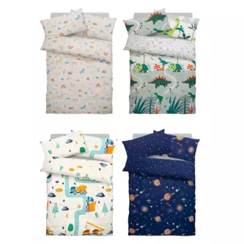 Детское постельное белье Lttenhtt "CUDDLEE", в различных дизайнах: динозавр, единорог, космос, стройка, сердце, трактор, цвет Einhorn