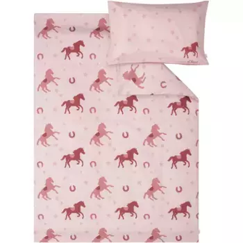 Детское постельное белье s.Oliver "Атласное постельное белье s.Oliver Junior Horses", с лошадками и звездами, розовый