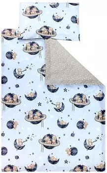 Детское постельное белье ТупТам с рисунком 2-х предметное двустороннее постельное белье, цвет: мишки в космосе/белые звезды/серый, размер: 135х100 см TupTam
