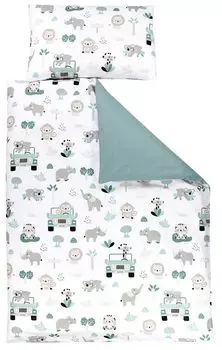 Детское постельное белье ТупТам с рисунком двустороннее постельное белье из 2-х предметов, цвет: зоозеленый, размер: 120х90 см TupTam