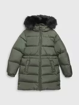 Детское пуховое длинное пальто Tommy Hilfiger, авалон грин