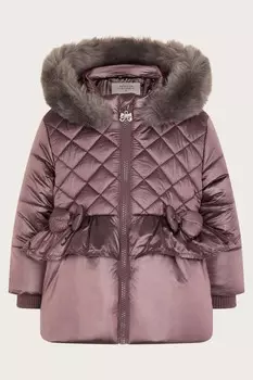 Детское пуховое пальто с металлическим бантом Monsoon, серебряный