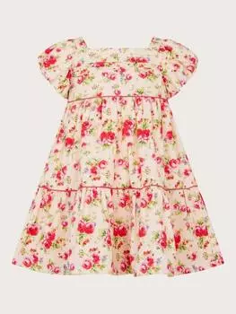 Детское розовое платье из жакарда Monsoon, слоновая кость