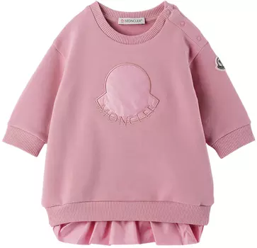 Детское розовое платье с круглым вырезом Розовое Moncler Enfant