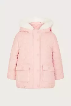 Детское стеганое пальто розового цвета с цветочным узором Monsoon, розовый