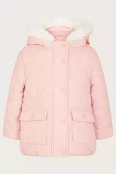 Детское стеганое пальто с цветочным принтом Monsoon, розовый