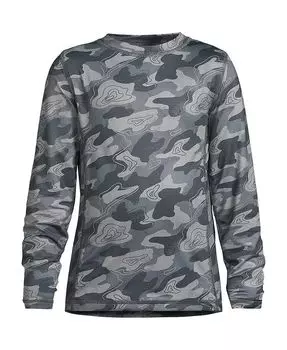 Детское термобелье для мальчиков с длинными рукавами, футболка Thermaskin с круглым вырезом Lands' End, серый