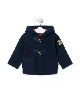 Детское тканевое пальто с капюшоном и карманами Tous, темно-синий
