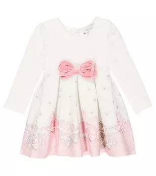 Детское трикотажное платье с бантом и принтом Monnalisa, мультиколор