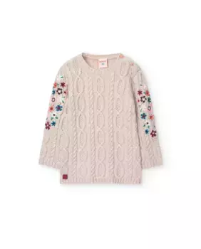 Детское трикотажное платье с цветочной вышивкой Boboli, цвет Crudo