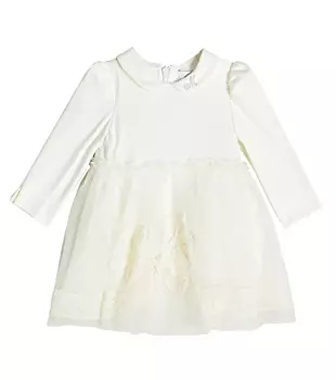 Детское трикотажное платье с воротником Monnalisa, белый