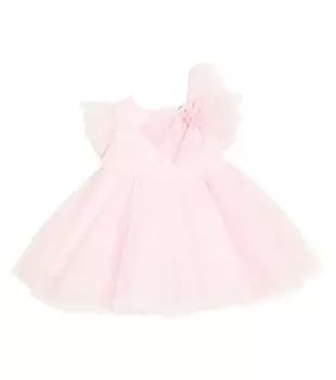 Детское тюлевое платье в горошек с бантом Monnalisa, розовый