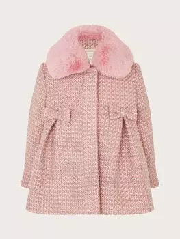 Детское твидовое пальто с бантом Monsoon, розовый