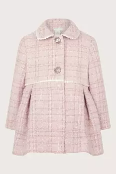 Детское твидовое пальто с воротником Monsoon, розовый