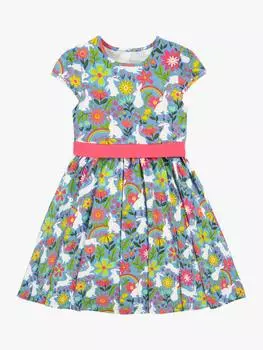 Детское вечернее платье из органического хлопка issey с принтом кролика Frugi, синий/разноцветный