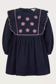 Детское вельветовое платье с цветочной вышивкой Monsoon, синий