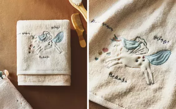 Детское велюровое банное полотенце с единорогом Zara Home, розовый