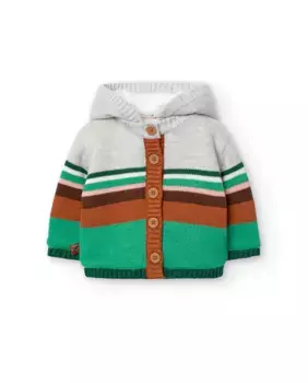 Детское вязаное пальто с капюшоном и застежкой на пуговицы Boboli, мультиколор