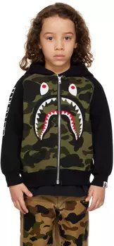Детское зеленое камуфляжное худи с акулой BAPE