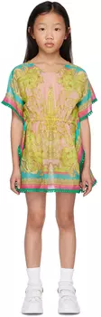 Детское желтое свободное платье Barocco Goddess Versace