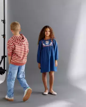 Девичье джинсовое платье с длинным рукавом Kids El Corte Ingls, синий