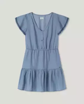 Девичье ковбойское платье с V-образным вырезом Pepe Jeans, голубой