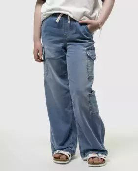 Девичьи свободные джинсы на резинке на шнурках Gap, голубой