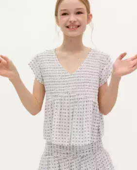 Девичья блузка с короткими рукавами и V-образным вырезом Scalpers, белый