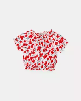 Девичья блузка с короткими рукавами и красными цветами Tutto Piccolo, красный