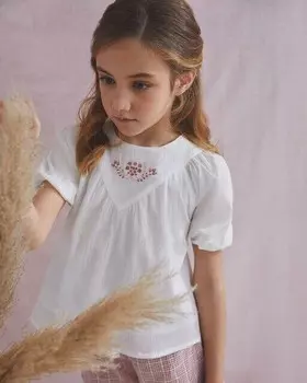 Девичья блузка с вышивкой и рукавами-фонариками Dadati, белый