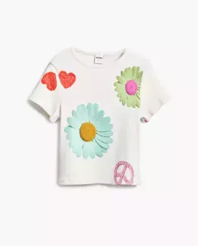 Девичья футболка с цветами в рубчик Desigual, цвет Crudo