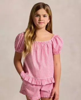 Девичья хлопчатобумажная блузка с короткими рукавами Polo Ralph Lauren, цвет Rosa