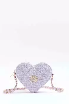 Девичья сумочка на длинном ремешке из ткани букле в форме сердца River Island, фиолетовый