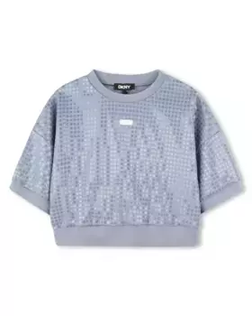 Девичий хлопковый свитшот с пайетками DKNY, светло-серый