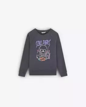 Девичий хлопковый свитшот с рисунком черепа спереди Scalpers, серый