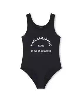 Девичий купальник черного цвета с крупным принтом Karl Lagerfeld Kids, чёрный
