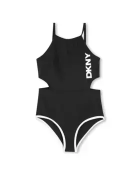 Девичий купальник черного цвета с рукавами на бретелях DKNY, чёрный