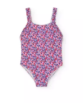 Девичий купальник с цветочным принтом и присборенными бретелями Boboli, цвет Rosa