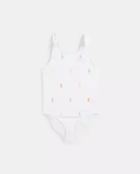 Девичий купальник с множественной вышивкой Polo Ralph Lauren, белый
