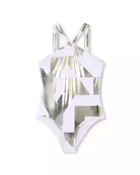 Девичий купальник желтого цвета с рукавами на бретелях DKNY, золотой