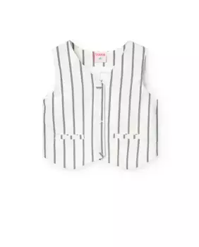 Девичий полосатый жилет с V-образным вырезом и застегнутыми пуговицами Boboli, тёмно-синий