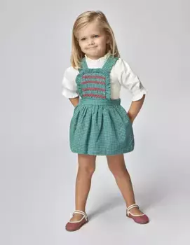 Девичий сарафан с принтом в клетку и бретелями с халатом Gocco, темно-зеленый