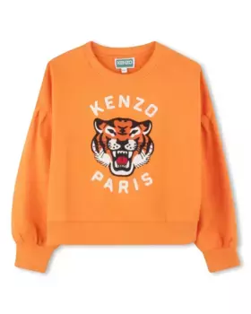 Девичий свитшот из оранжевого хлопка Kenzo Kids, оранжевый