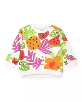 Девичий свитшот с круглым вырезом и тропическим принтом Tuc tuc, многоцветный