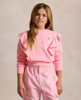 Девичий свитшот с рюшами и вышитой лошадкой Polo Ralph Lauren, цвет Rosa