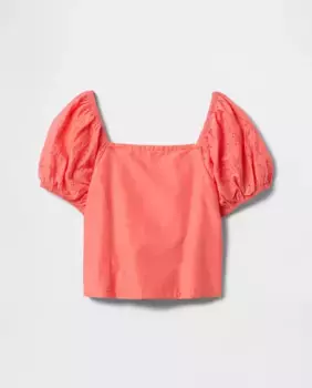 Девичий топ с короткими пышными рукавами Gap, коралловый