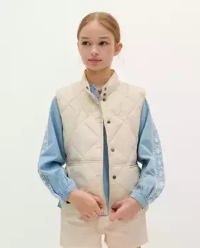 Девичий ватный жилет с высоким воротником и пуговицами Scalpers, бежевый