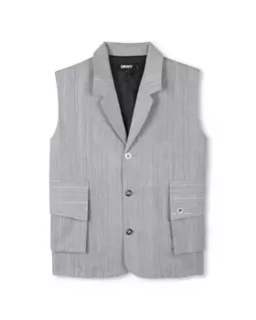 Девичий жилет оверсайз в полоску с застежкой на пуговицы DKNY, светло-серый