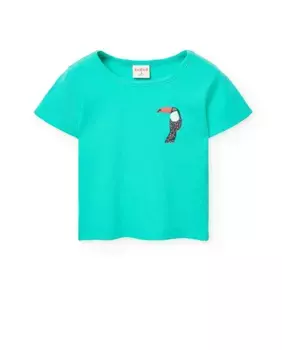 Девочка футболка с коротким рукавом и круглым вырезом Boboli, светло-зеленый