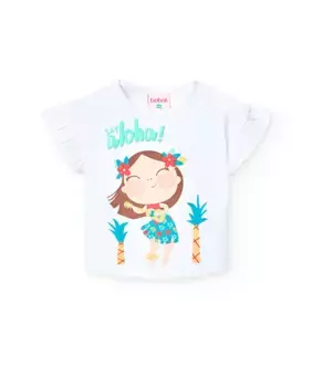 Девочка футболка с коротким рукавом и круглым вырезом Boboli, белый